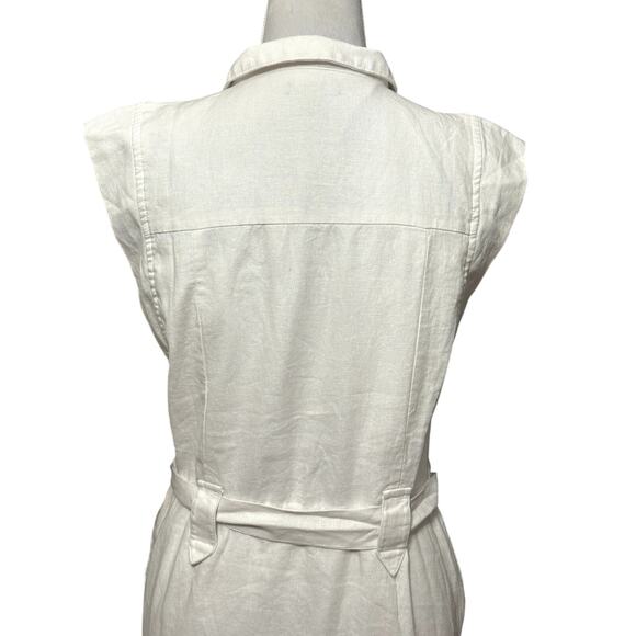 Halogen Utility Shirt Dress Mini Button Up Sleeveless Linen Blend White XS NWOT - Picture 6 of 10